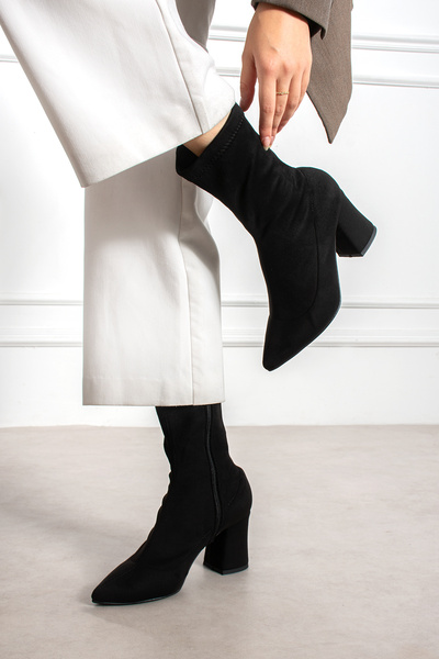 yaren shoes Black Luxury Suede Pointed Toe Women's Heeled Boots