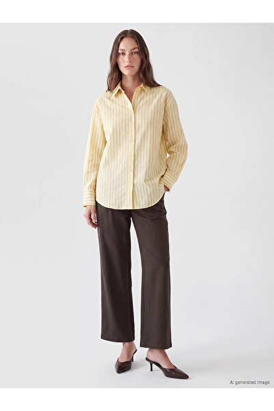 LC Waikiki Alita City Lcw Modest Khaki High Waist Pleated Women's Fabric Pant...
