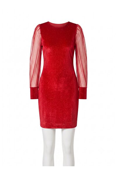 ADROM Rochie elegantă roșie de damă, Colecție, țesătură strălucitoare, ușor e...