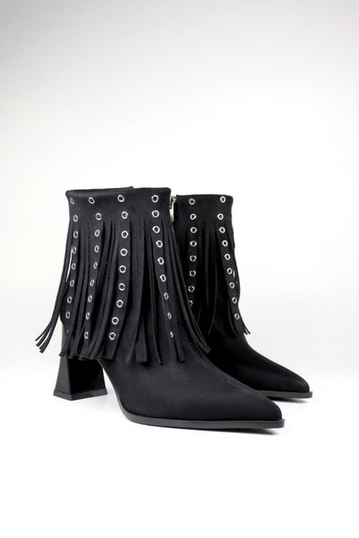 VARENZA WOMAN SHOES Süet püsküllü fermuarlı kadın Kalın topuklu Bot 8cm