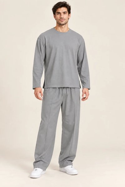 Tarz Cool Ανδρικό φανελάκι Oyşo από ύφασμα, oversized, με μακρύ μανίκι, με στ...