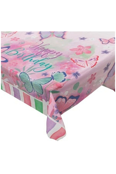 OEM Fata de Masa de Petrecere din Plastic Alb Roz Verde Menta Fluturi 180x120cm