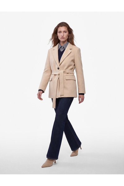 Koton Long Sleeve Double-Breasted Pocketed Belted Cashmere Coat