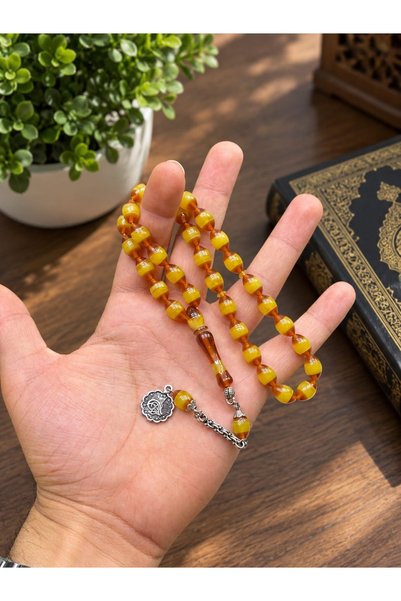 tesbihciniz Yellow Vermeil Crimped Amber Prayer Beads
