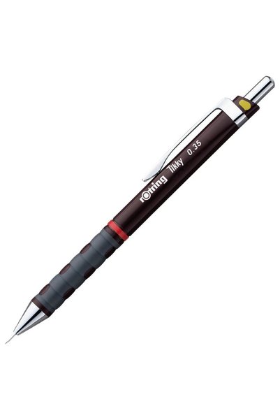 Rotring قلم تيكي الميكانيكي 0.35 ملم، تصميم مريح باللون الأحمر الداكن وسطح غي...