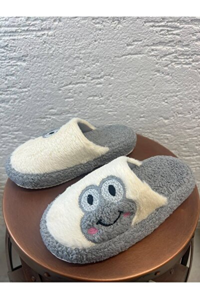 Beyond Women's Gray Frog Embroidered Plush Winter House Slippers 3 cm Byndkur01