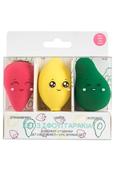 OEM Strawberry Lemon Avocado Shaped Makeup Sponge Set - 3pcs