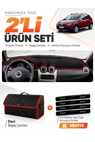 e-biz Dacia Sandero (2010-2015) Compatible Dashboard Cover + Leather Trunk Ba...