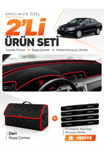 e-biz Glove Box Cover + Leather Trunk Bag + Sticker Set Compatible with Volks...
