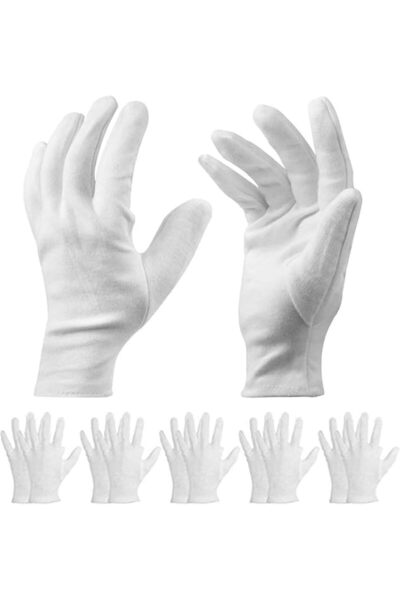 X SPRING White Cotton Gloves, 6 Pairs - Premium Cotton Hand Covers for Jewelr...