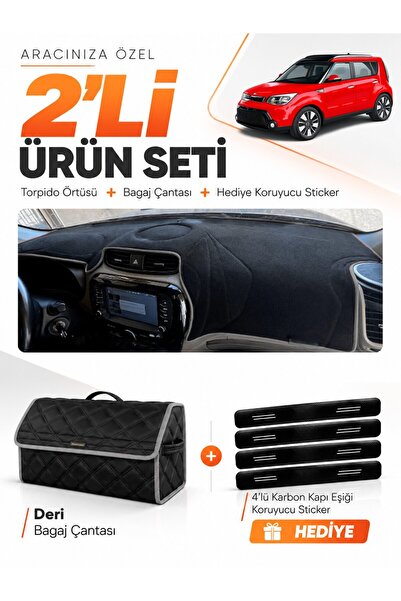 e-biz Kia Soul (2014-2019) Compatible Torpedo Cover + Leather Trunk Bag + Sti...