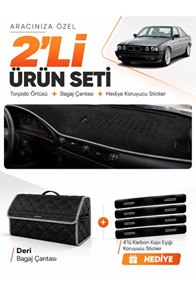 e-biz Bmw E34 (1988-1996) Compatible Glove Box Cover + Leather Trunk Bag + St...
