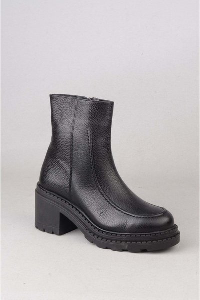 SEÇ KUNDURA Seç V2754 Genuine Leather Women's Heel Boots (Heel Height: 7 cm) Black
