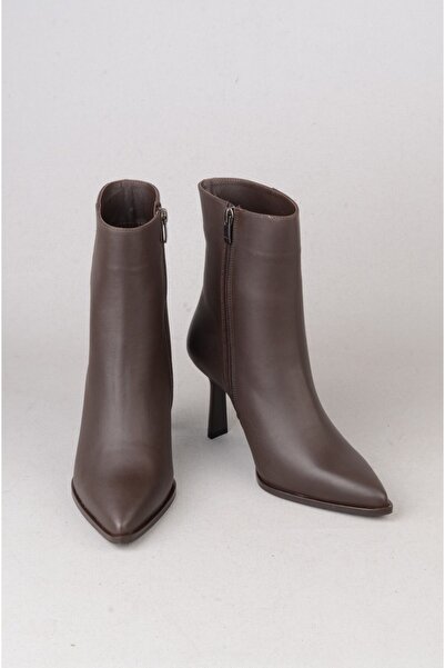 SEÇ KUNDURA Seç V2743 Genuine Leather Women's Heel Boots (Heel Height: 8 cm) Brown