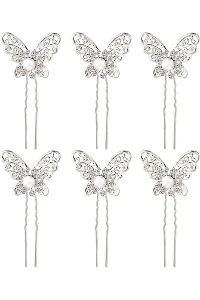 Hannea ® 6Pcs Butterfly Hair Pins for Women,Crystal Pearl Bridal Hair Clips,W...