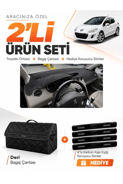 e-biz Peugeot 308 (2008-2014) Compatible Dashboard Cover + Leather Trunk Bag ...