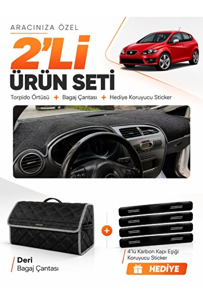 e-biz Seat Leon (2005-2012) Compatible Glove Box Cover + Leather Trunk Bag + ...