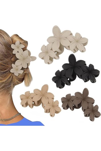 ALMEKAQUZ 4pcs Floral Claw Clips for Thick Hair - Tropical Plumeria Design Ha...