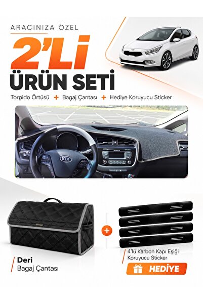 e-biz Kia Ceed (2013-2019) Compatible Dashboard Cover + Leather Trunk Bag + S...