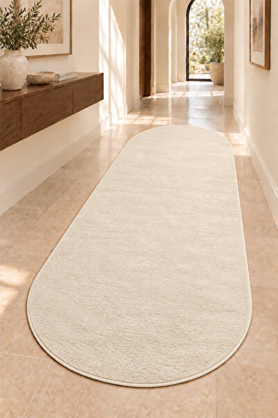 Raschel Carpet Premium Yıkanabilir Leke Tutmaz Modern Yolluk Elips Model Krem...