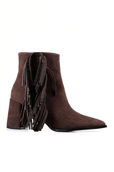 VARENZA WOMAN SHOES İtal Suede Tasseled Women's Thick Heeled Boots