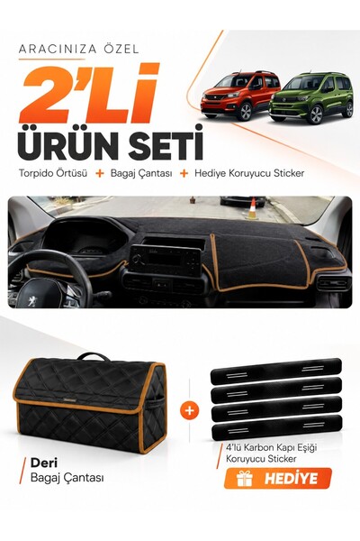 e-biz Peugeot Rifter (2018-2026) Compatible Glove Box Cover + Leather Trunk B...