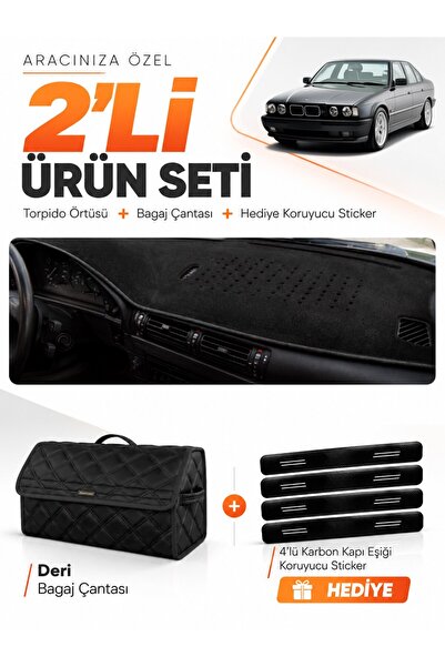 e-biz Bmw E34 (1988-1996) Compatible Glove Box Cover + Leather Trunk Bag + St...