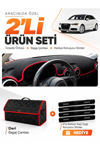 e-biz Audi A3 (2013-2020) Compatible Glove Box Cover + Leather Trunk Bag + St...