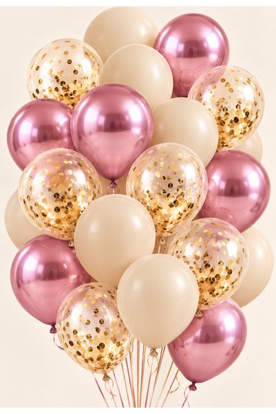 baloss fer Pink Champagne Gold Sparkle Deluxe 20-Piece Balloon Set Chrome Pink Sea Sand Gold Sequin Transparent Birthday Engagement Promise Baby Shower Party Decoration Celebration Decoration Balloons