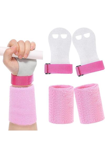 Parlberd 2 Pack Gymnastics Hand Grips with Wristbands, Pink Palm Protector Gl...