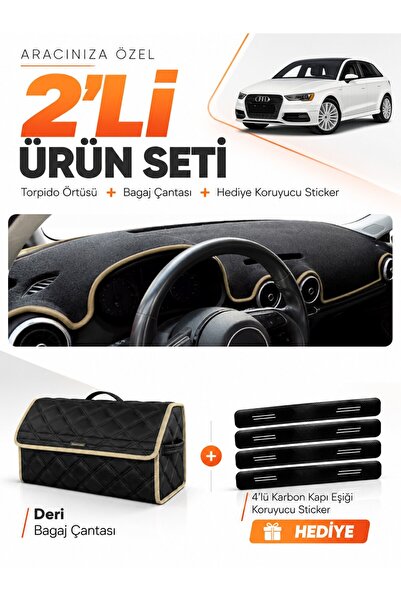 e-biz Audi A3 (2013-2020) Compatible Glove Box Cover + Leather Trunk Bag + St...