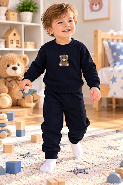 SERPİL SS GİYİM Erkek Çocuk Ayıcık Baskılı 2'li Takım – Fitilli Sweatshirt ve...