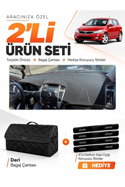 e-biz Kia Ceed (2006-2012) Compatible Torpedo Cover + Leather Trunk Bag + Sti...