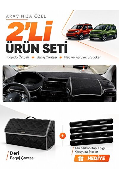 e-biz Peugeot Rifter (2018-2026) Compatible Glove Box Cover + Leather Trunk B...