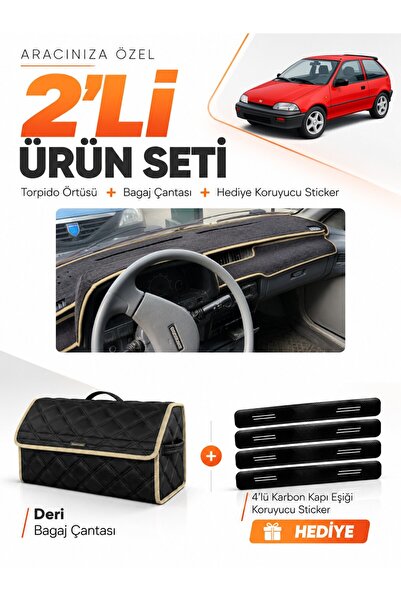 e-biz Suzuki Swi̇ft (1988-1994) Compatible Glove Box Cover + Leather Trunk Ba...