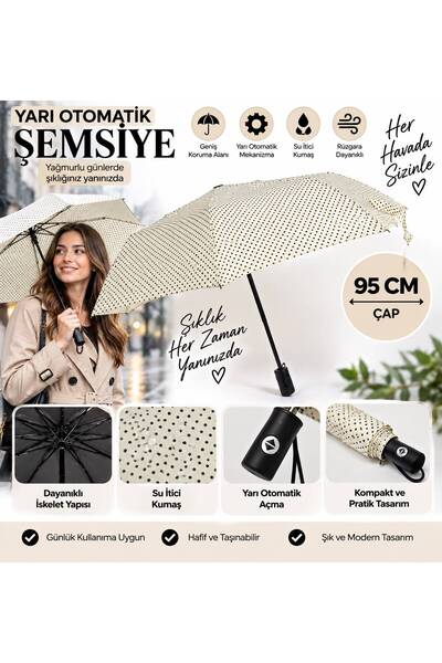 TREND Yarı Otomatik Desenli Şemsiye 95 cm – Kompakt, Çantaya Sığabilen Kadın ...