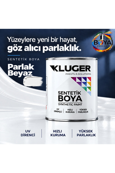SENTETİK YAĞLI BOYA PARLAK BEYAZ - METAL BOYASI - AHŞAP BOYASI - DEMİR BOYASI 0,75KG