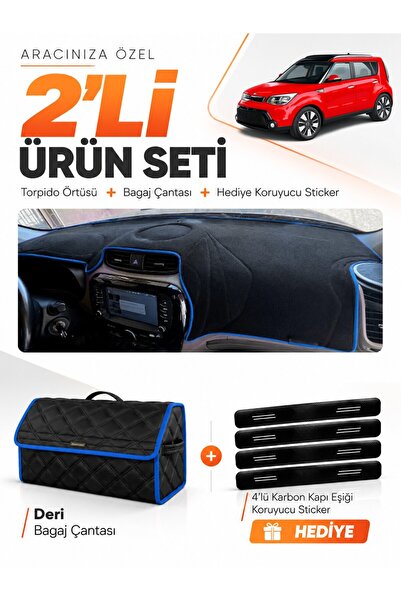 e-biz Kia Soul (2014-2019) Compatible Torpedo Cover + Leather Trunk Bag + Sti...