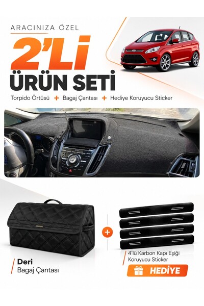e-biz Ford C-Max (2010-2014) Double Screen Compatible Dashboard Cover + Leath...
