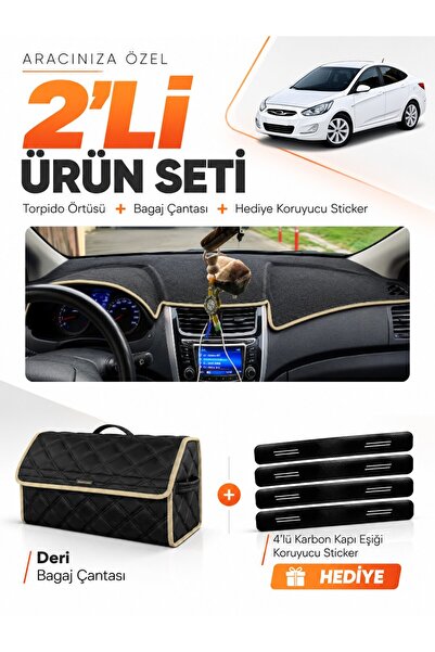 e-biz Hyundai Accent Blue (2011-2017) Compatible Torpedo Cover + Leather Trun...