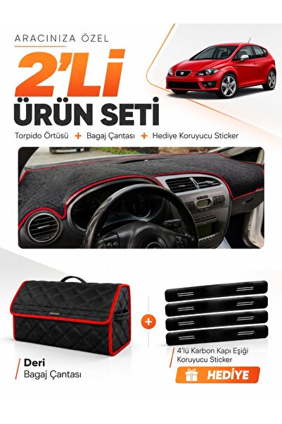 e-biz Seat Leon (2005-2012) Compatible Glove Box Cover + Leather Trunk Bag + ...