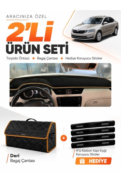 e-biz Skoda Octavia (2013-2019) Compatible Dashboard Cover + Leather Trunk Ba...