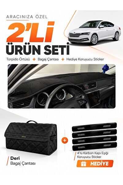 e-biz Skoda Super-B (2015-2021) Compatible Dashboard Cover + Leather Trunk Ba...