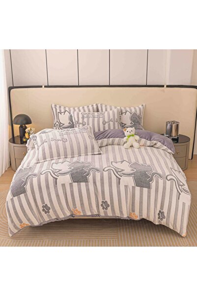 JOJO HOME Set lenjerie cocolino pufoasa, cu elastic, pat 2 persoane, 4 piese,...