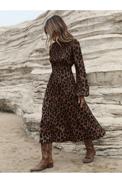 Generic Brand Women's long sleeve turtleneck midi dress with draped bust deta...