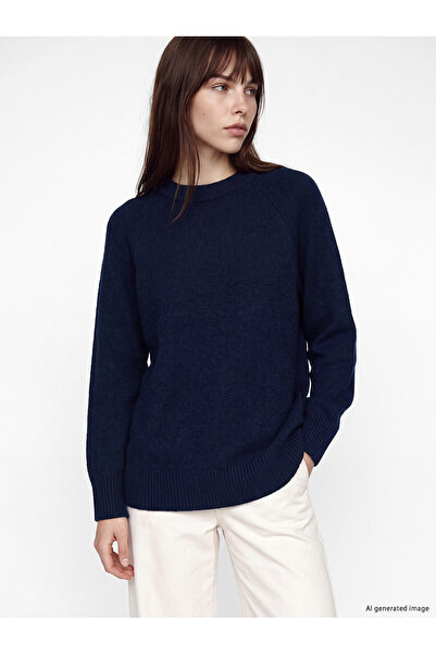 LC Waikiki Two Mt Shop Quality Lcw Modest Navy Blue Knitwear Plain Oversize W...