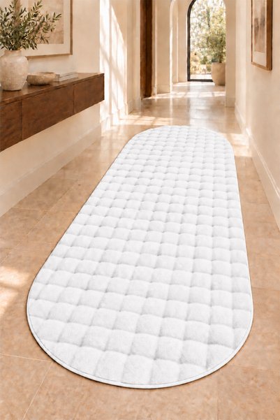 Raschel Carpet Premium Yıkanabilir Leke Tutmaz Modern Bubble Yolluk Beyaz Ren...