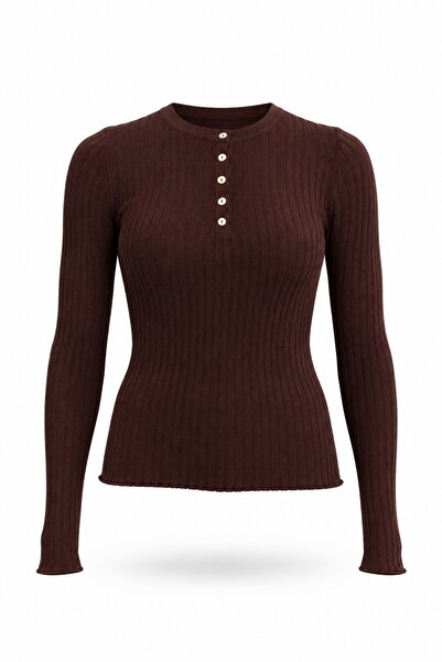 5in1Canpolat Brown Ribbed Mercerized Knitwear 19135