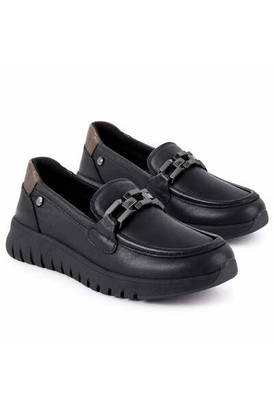Mammamia 3610 Genuine Leather Casual Women's Shoes-Black