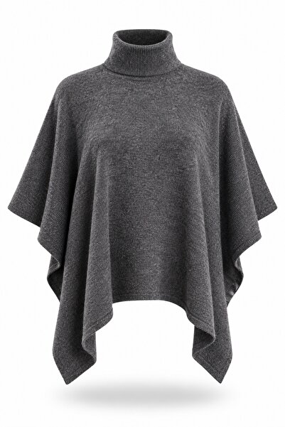 5in1Canpolat Anthracite Asymmetrical Cut Poncho Sweater
